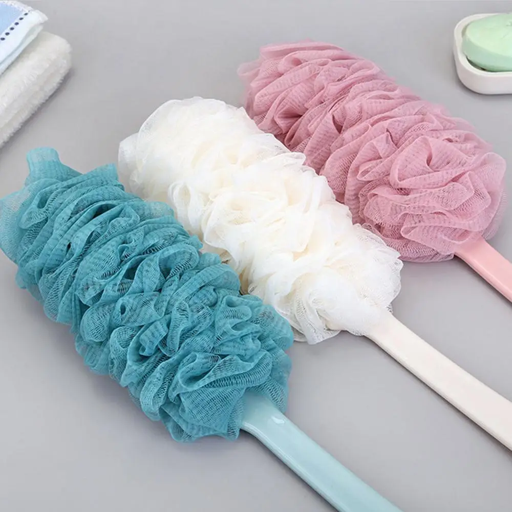 

Practical Loofa Mesh Bath Ball Body Scrub Bath Back Brush Shower With Long Handle, As photo