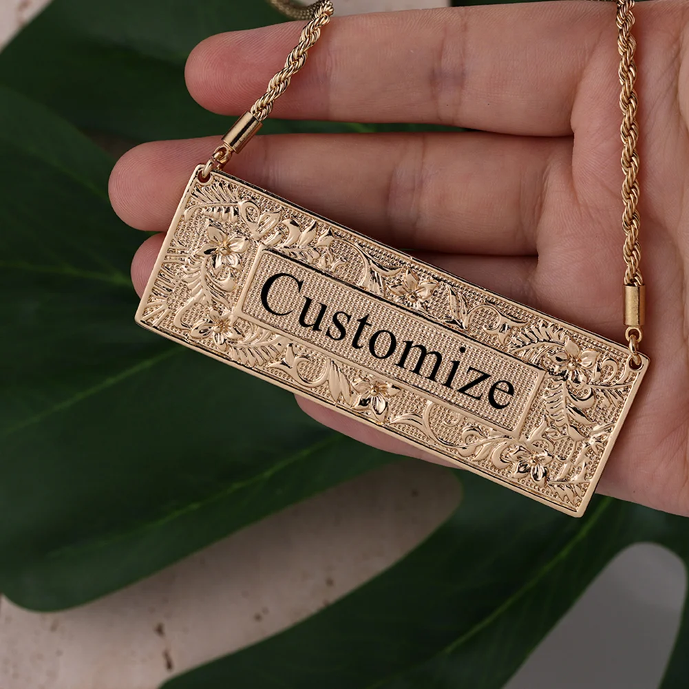 

Cring CoCo Personalized Name Plate custom Name necklaces polynesia jewelry wholesale 14k gold filled hawaiian pendant