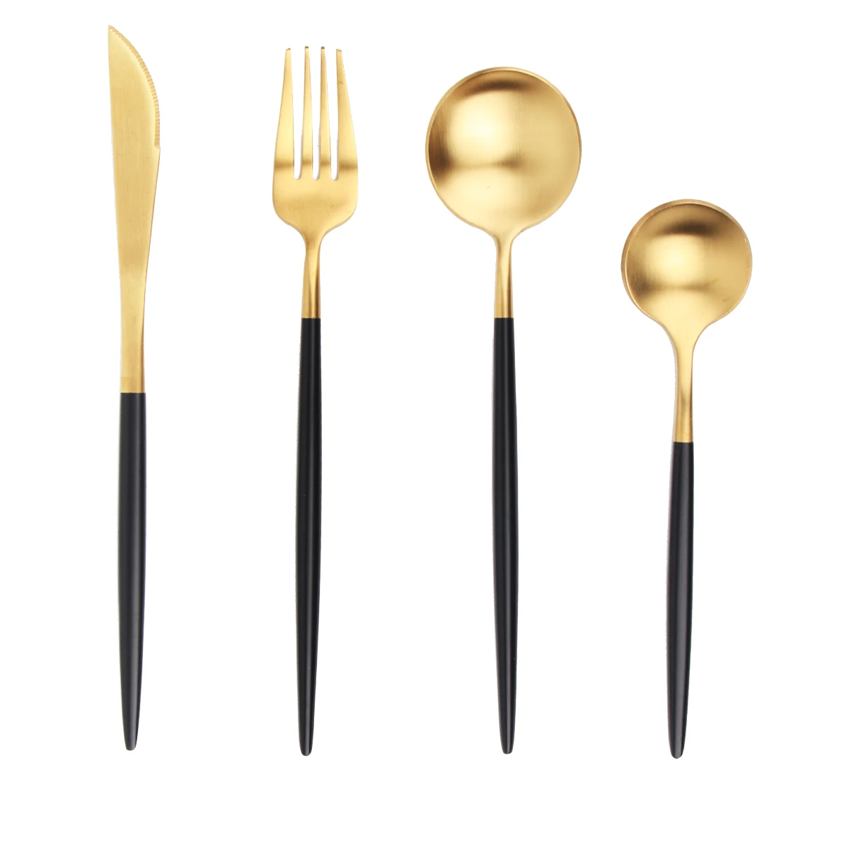 

Luxurious Eco friendly black gold flatware with gift box 304 stainless steel 18/10 matte gold flatware