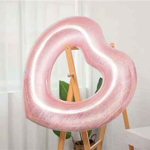 

new transparent sequin heart shape inflatable swimming ring, Silver/gold/pink