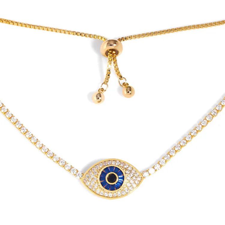 

Ins Style European And American Necklace Female Net Red Jewelry Necklace Devil'S Eye Blue Eyes Clavicle Chain Necklace, Silver, gold