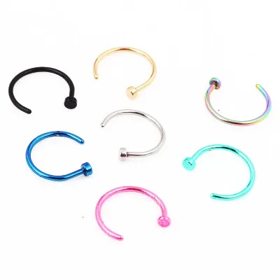 

D1427 Body Piercing Jewelry Septum Multi Color Hoop Ear Nose Rings Stainless Steel Clicker Piercing Hinged Segment Nose Ring, Mix color
