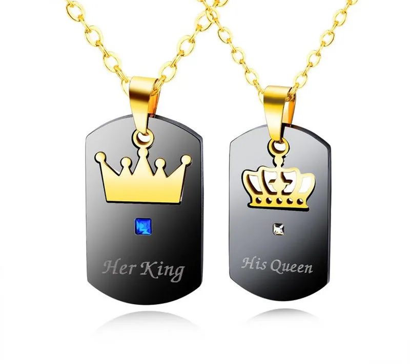 

Hotselling Couple Jewelry Valentine's Day Gift Crown Necklace Stainless Steel Her King His Queen Couple Necklace, As picture show