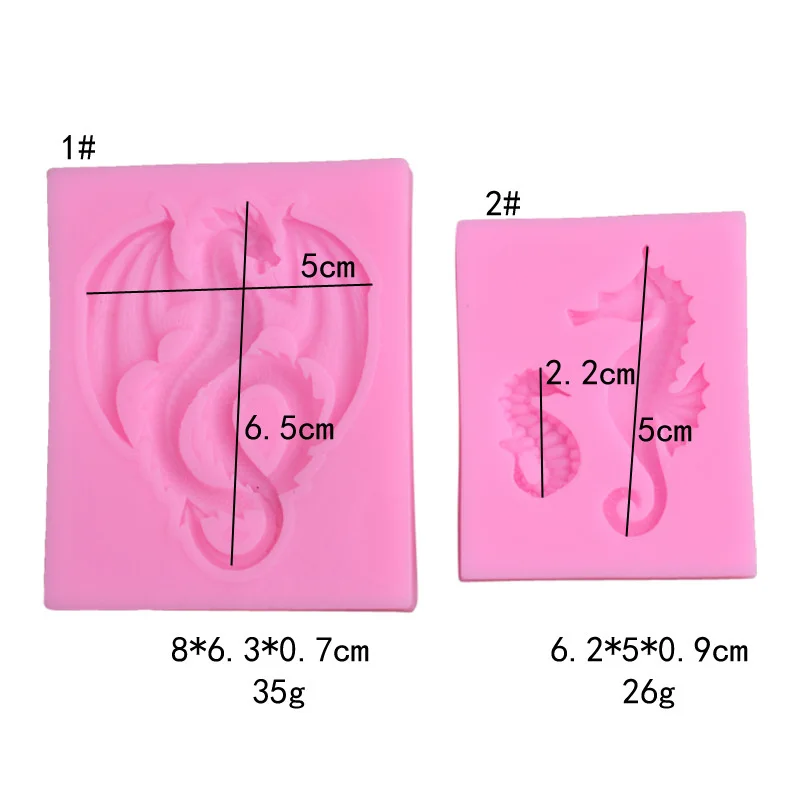 

2 flying dragon seahorse fondant silicone molds cake decoration tools chocolate diy clay biscuit baking utensils, As picture