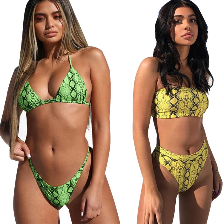 

Wholesale Women Snake Print Sexy micro bikini 2 Pieces leopard bikini Set Swimwear