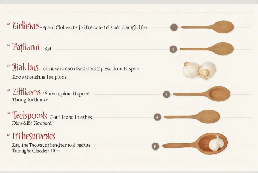 Garlic measurement guide showing different garlic preparation methods with corresponding teaspoon measurements