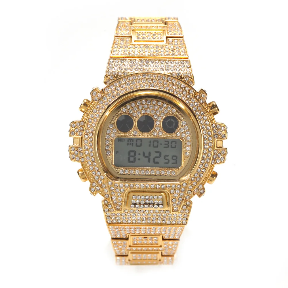 

Hip Hop Watch Full Rhinestone Electronic Time Display Fashion Design Iced out Men's Watch, Custom color