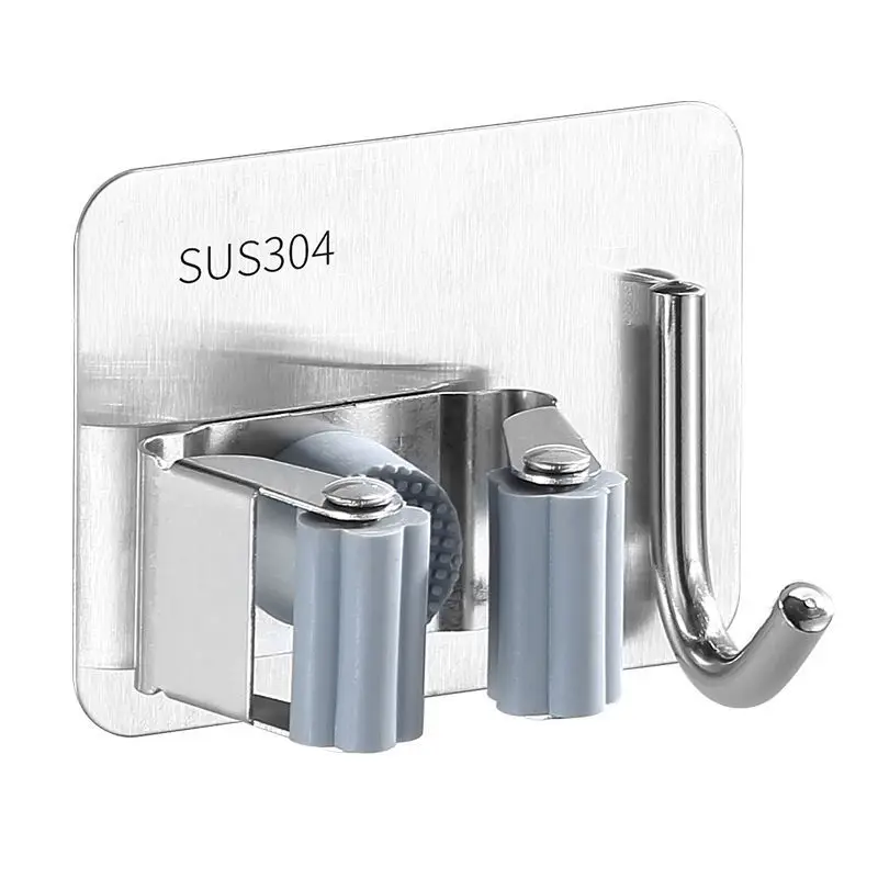 

Stainless steel punch free mop holder bathroom storage hook wall mounted storage hook, Picture