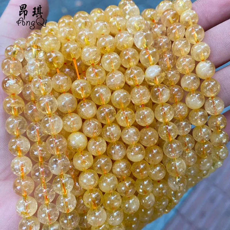 

Hot Sale Grade A Yellow Crystals Healing Stones Beads Round Loose Natural Citrine Bracelet Beads Strand For Jewelry Making