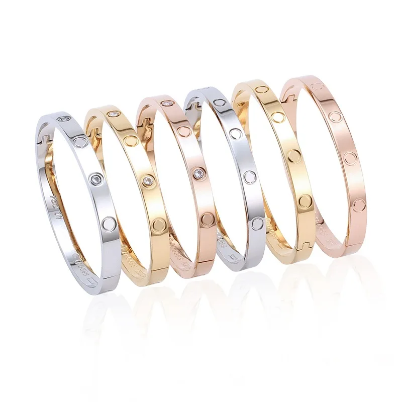 

6MM Four Diamond Titanium Steel Bracelet Women's Wide Stainless Steel Lady Bangles