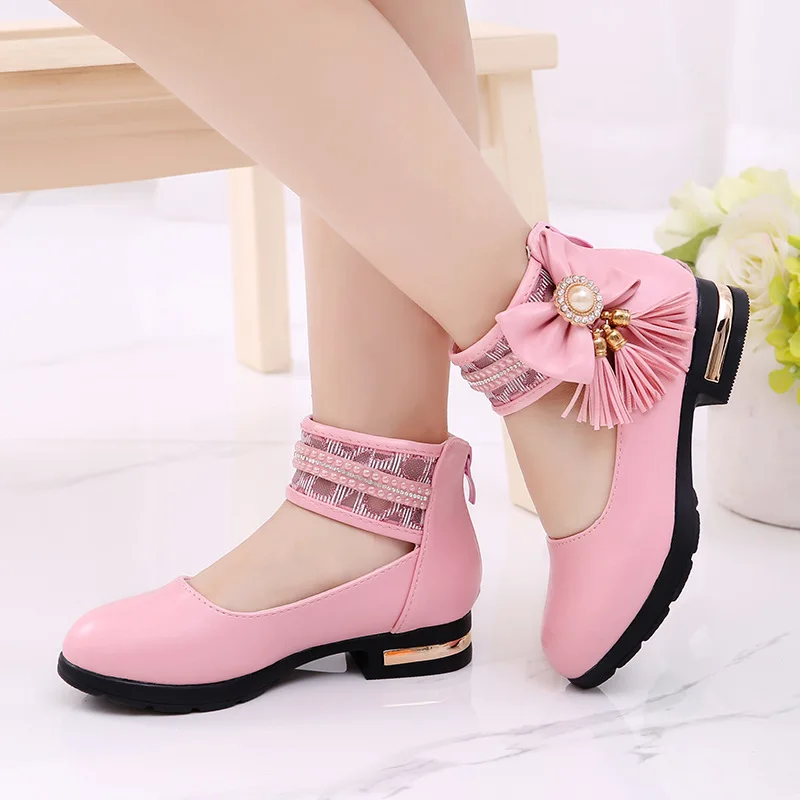 

Breathable New Fashion Models Sweet Girls Princess Leather Shoes With Jewelry Tassel For 27-37 Size