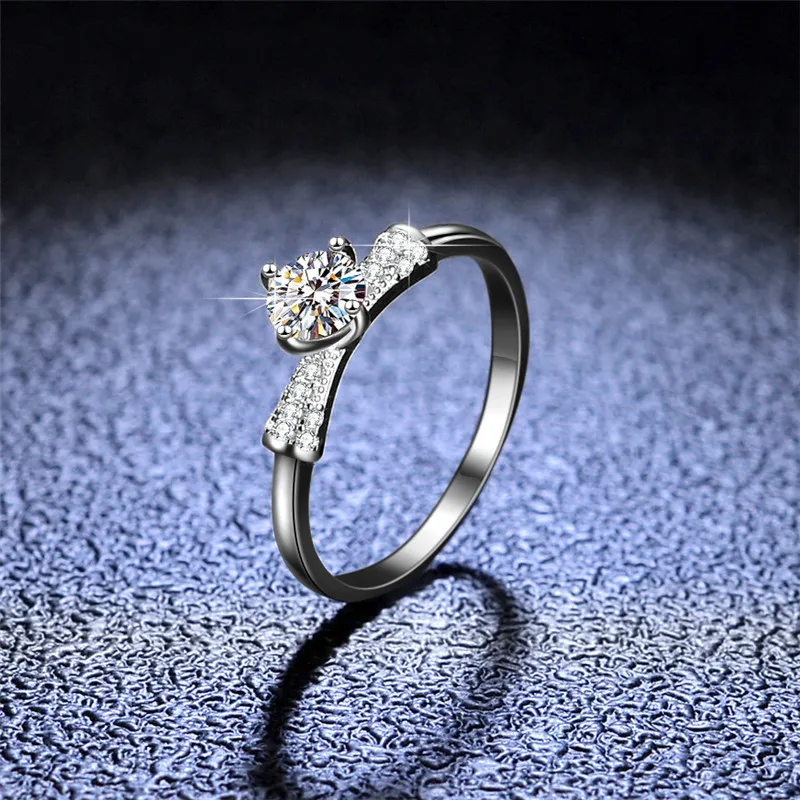 

New Arrival Silver 925 Original Excellent Cut 0.5 Carat Diamond Test Past D Color Moissanite Princess Ring Gemstone Jewelry Gift