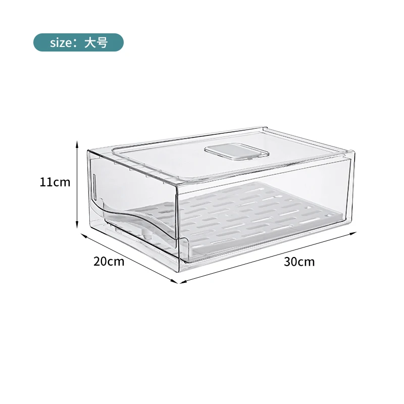 

Kitchen Refrigerator fridge Storage Transparent color with Drain Basket made of PET & PP material food safe grade, Transparent white