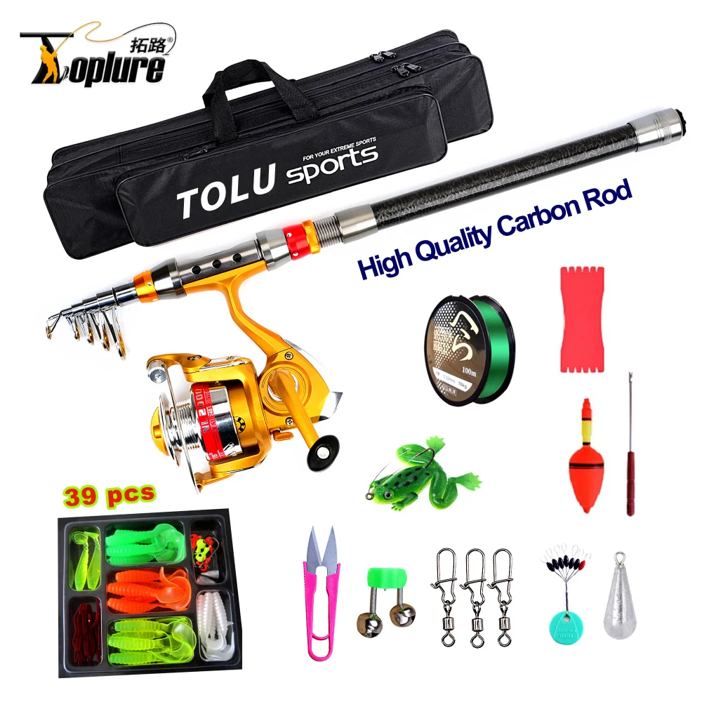 

TOPLURE 1.8m 2.1m 2.4m 3.0m 3.6m Spinning Telescopic Fishing Rod and Reel Combo Set kit with Line Lures Hooks Reel