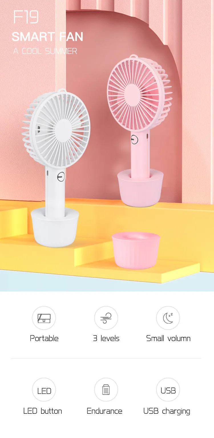 Smart Home Appliances USB Charging Hand Fan Rechargeable Battery Operated Mini Handheld Fan with Stand Base