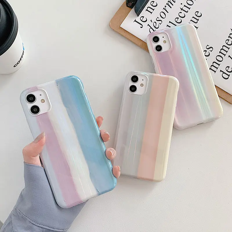 

Gradent Rainbow Phone Case For iPhone 11 11Pro Max XR XS Max X 6 6S 7 8 Plus 11Pro Soft IMD Laser Back Cover For iPhone SE 2020