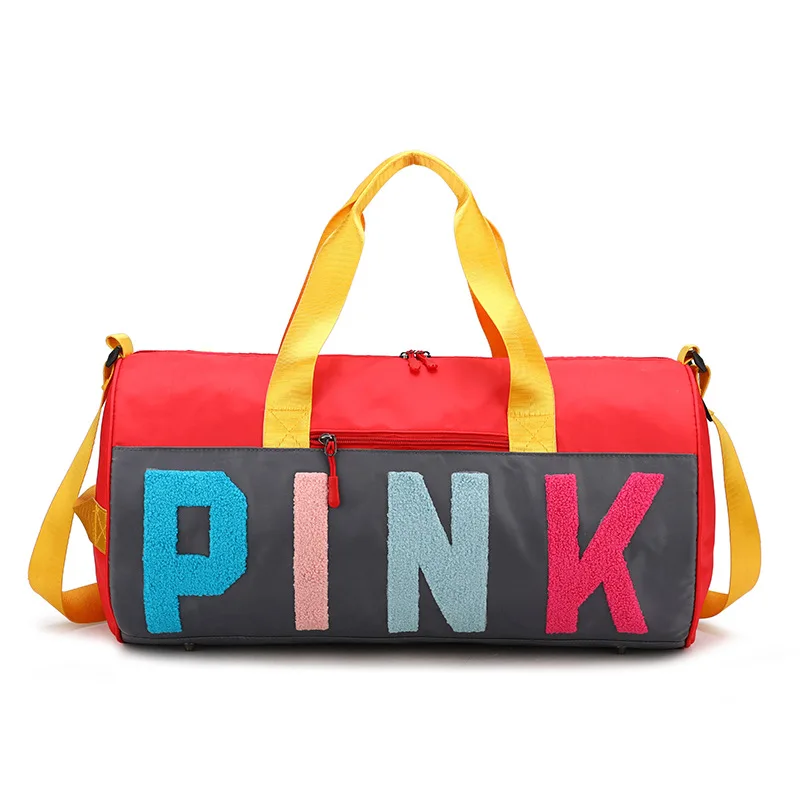 

Hot Free shipping Custom Logo Women Waterproof Travel Bags Large Capacity Pink Duffle Gym Sport Bags