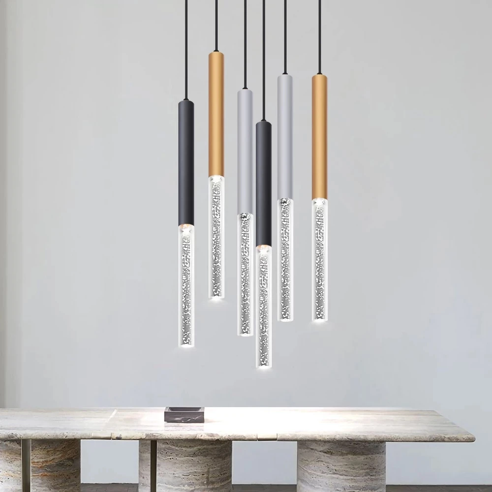 Jpungsun Modern Cylinder Stairs Chandelier Aluminum Tube Pendant Kitchen Island Light for Dining Room Pendant Long Bar Light
