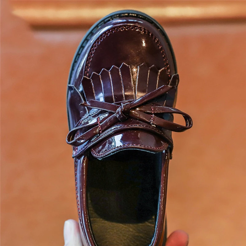 
stocked nude flat summer spring children sweet tassel stage performance bow-knot princess footwear leather dress shoes for kids 