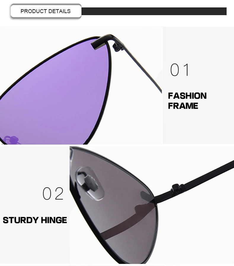 Wholesale Fashionable Solid Color Triangle Ladies Cat Eye Sunglasses