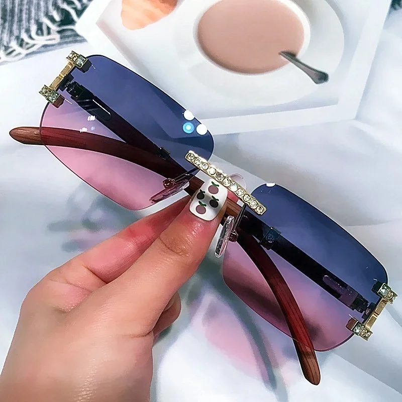 

7202 Hot Trendy Small Square Sunglasses Women Luxury Diamond Rimless Sunglasses Rectangle 2022, 10 colors