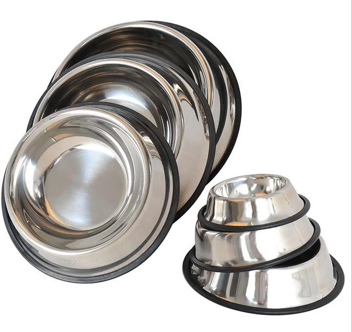 

LIHONG Wholesale Nonslip Dog Bowl/Pet Bowl /Cat Bowl with Rubber Base Stainless Steel Pet Food Drinking Bowl Dish, Silver