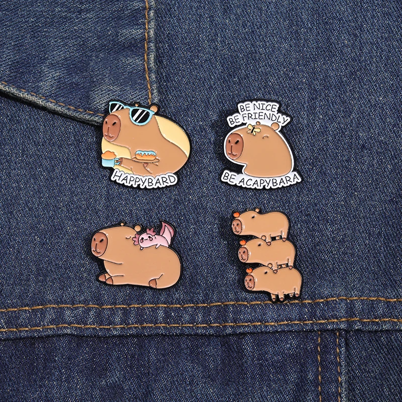Cartoon Capybara Enamel Brooch Vacation Capybara Backpack Badge Clothing Accessories Gift Jewelry Wearing Sunglasses