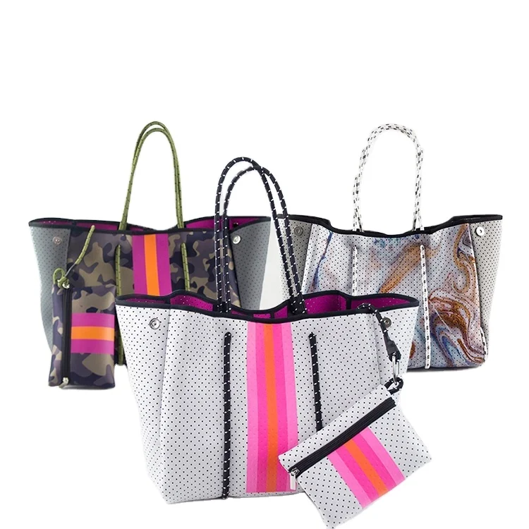 

2021 Hot Selling Perforated Neoprene Bag Beach Bag Tote Handbag Bags For Women, Customized color