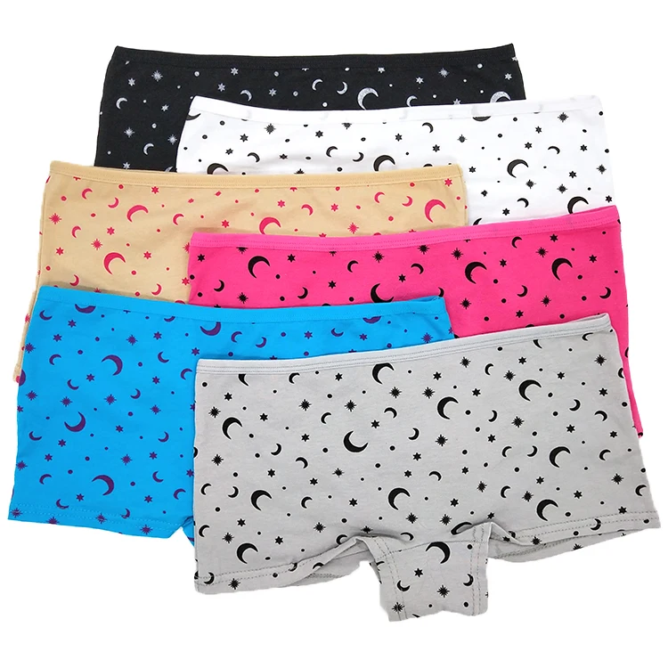 

Yun Meng Ni Underwear Cute Moons Stars Printing Shorts Wholesale Women Cotton Boyshorts Panties, Black,white,blue,grey,,nude,rose