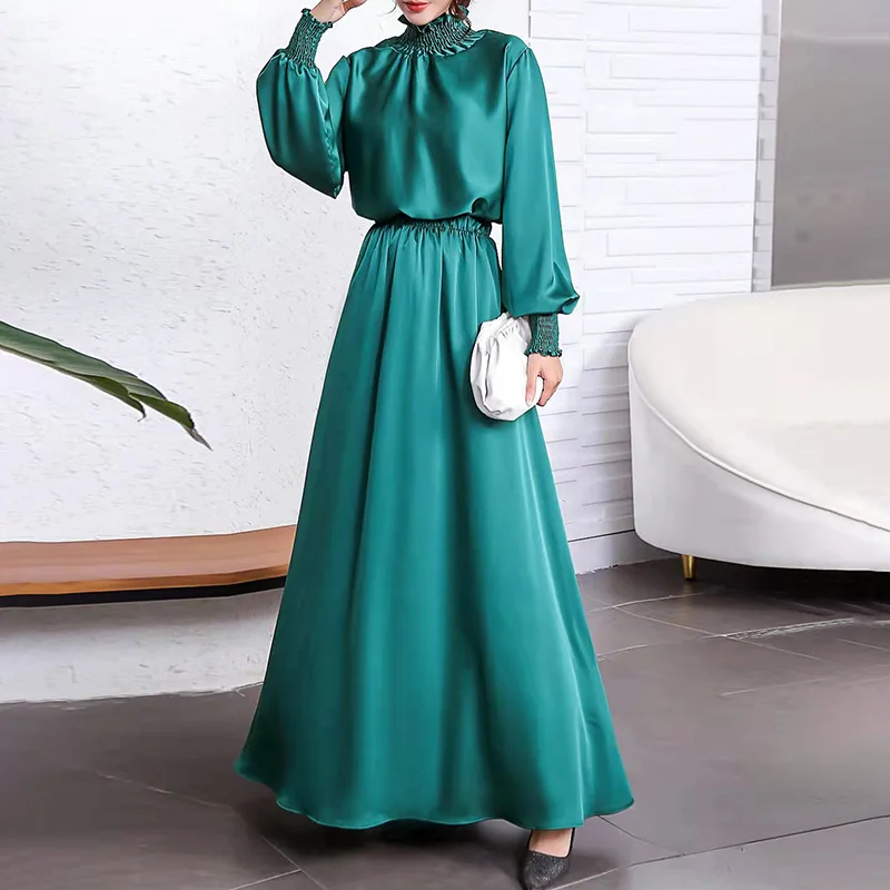 Muslim 2 Piece Dress Top and Skirt Baju Kurung Malaysia Islamic Clothing Long Modest Satin Abaya Set Co Ord