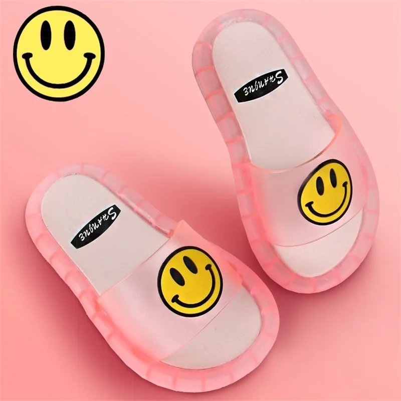 

2021New Baby Flash Lighted Cartoon Smile Face Kids Character Slippers Slippers Children Slipper With Lights, Black,yellow,pink,blue