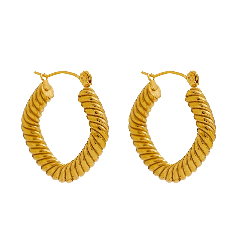 JINYOU 2222 Gold Color 18 K Geometric Earrings Minimalist Twist Metallic Hoop Earrings Stainless Steel Jewelry