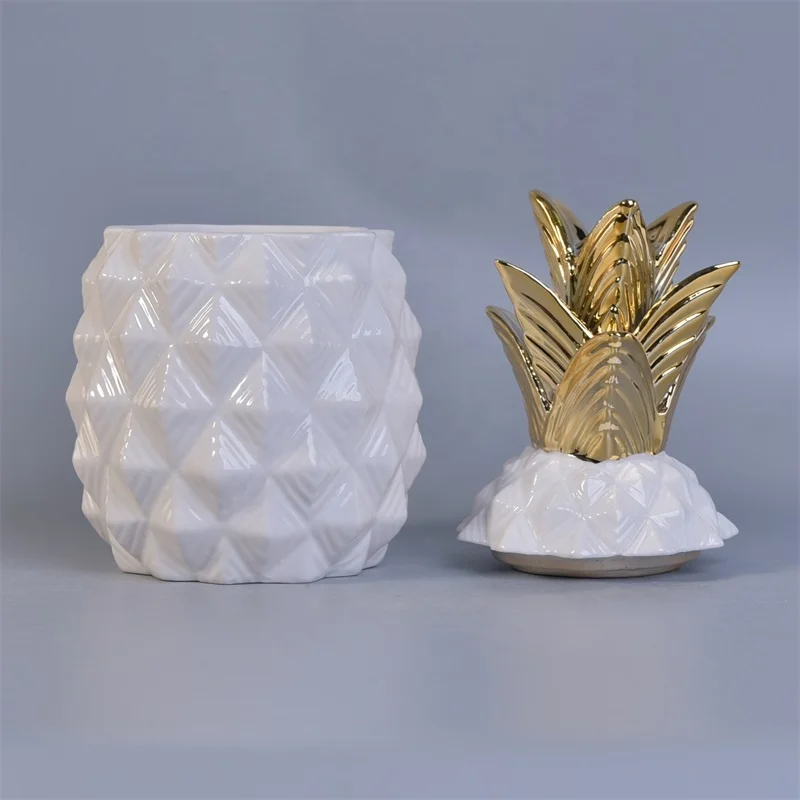 Pineapple-shape Geo cut ceramic votive candle container customized candle holders with lid home decor suppliers