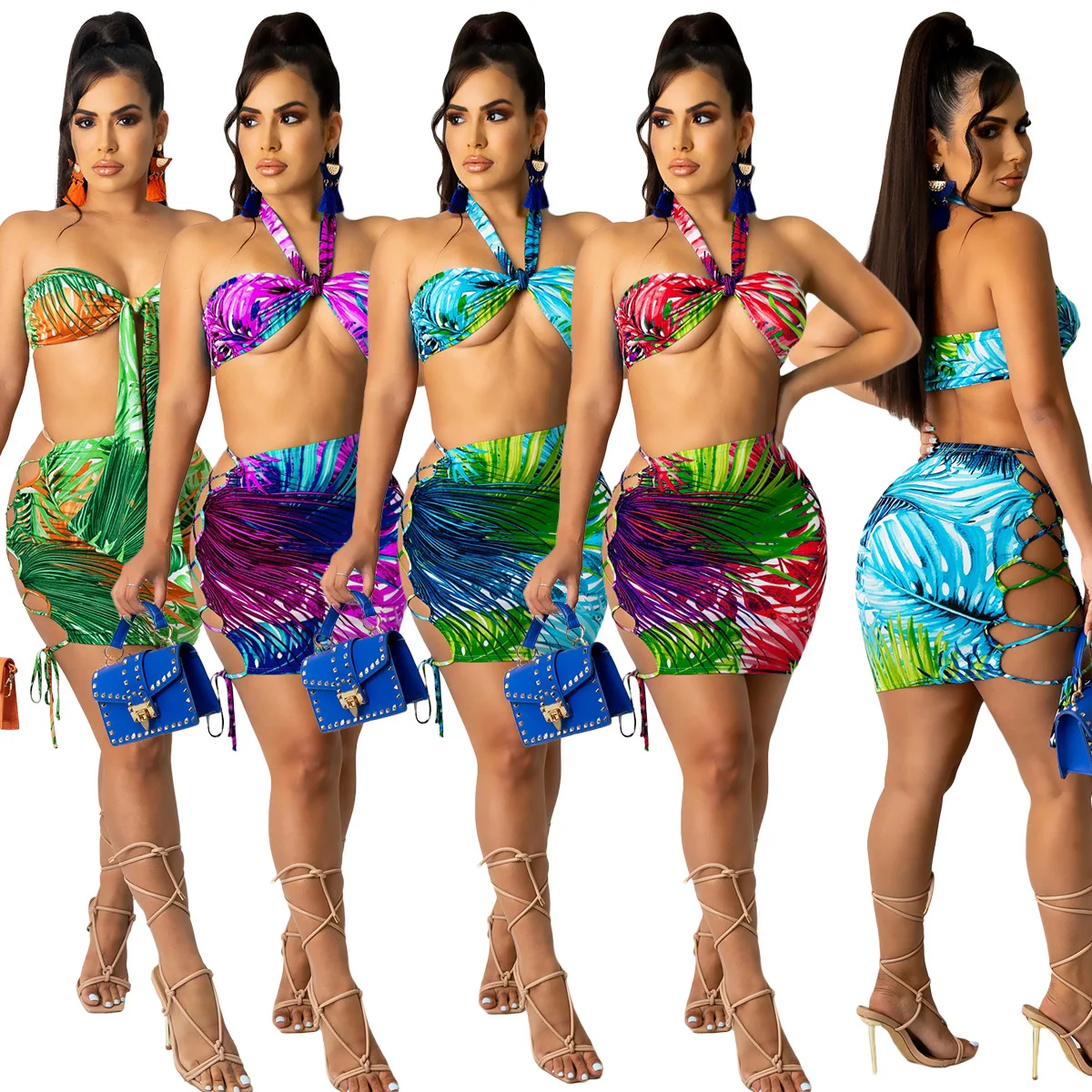 

AC8266 Good quality made in china womens fashion 2021 2 piece sexy set two piece short set women summer two piece skirt set