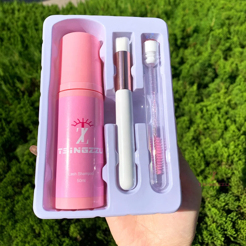 Custom Lash Shampoo Kit Pink Lash Shampoo Bottle Set With Eyelash Shampoo Own Logo Private Label Eyelash Foam Cleanser