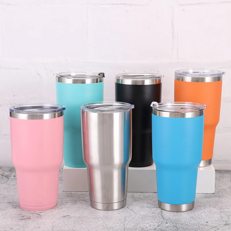 

Stainless Steel Bpa Free Plastic Acrylic Lid Double Wall Cups Thermos Vacuum Insulated Tea Coffee Tumbler With Straw, Black, blue, white, red, pink, customization