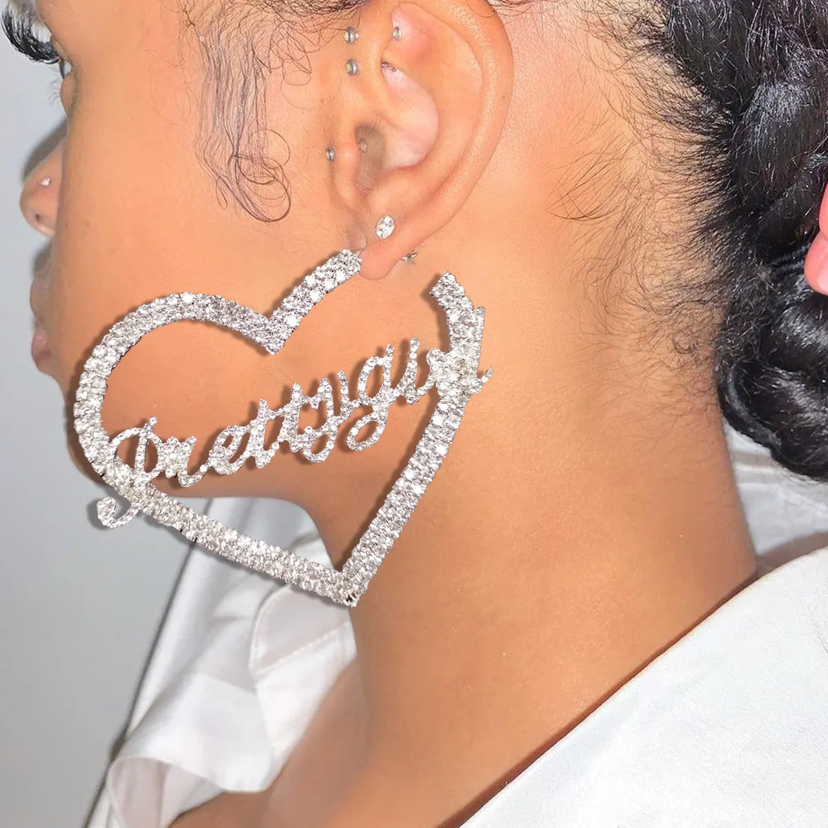 

Hesiod Hot Selling Rhinestone Heart Shape Pretty Girls Stud Earring Big Hoop Earrings For Women