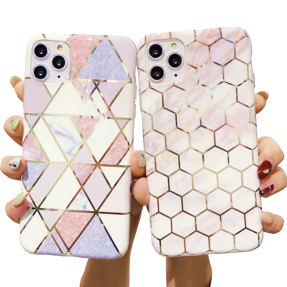 Luxury Electroplating splicing marble Soft TPU IMD mobile phone case For iPhone 11