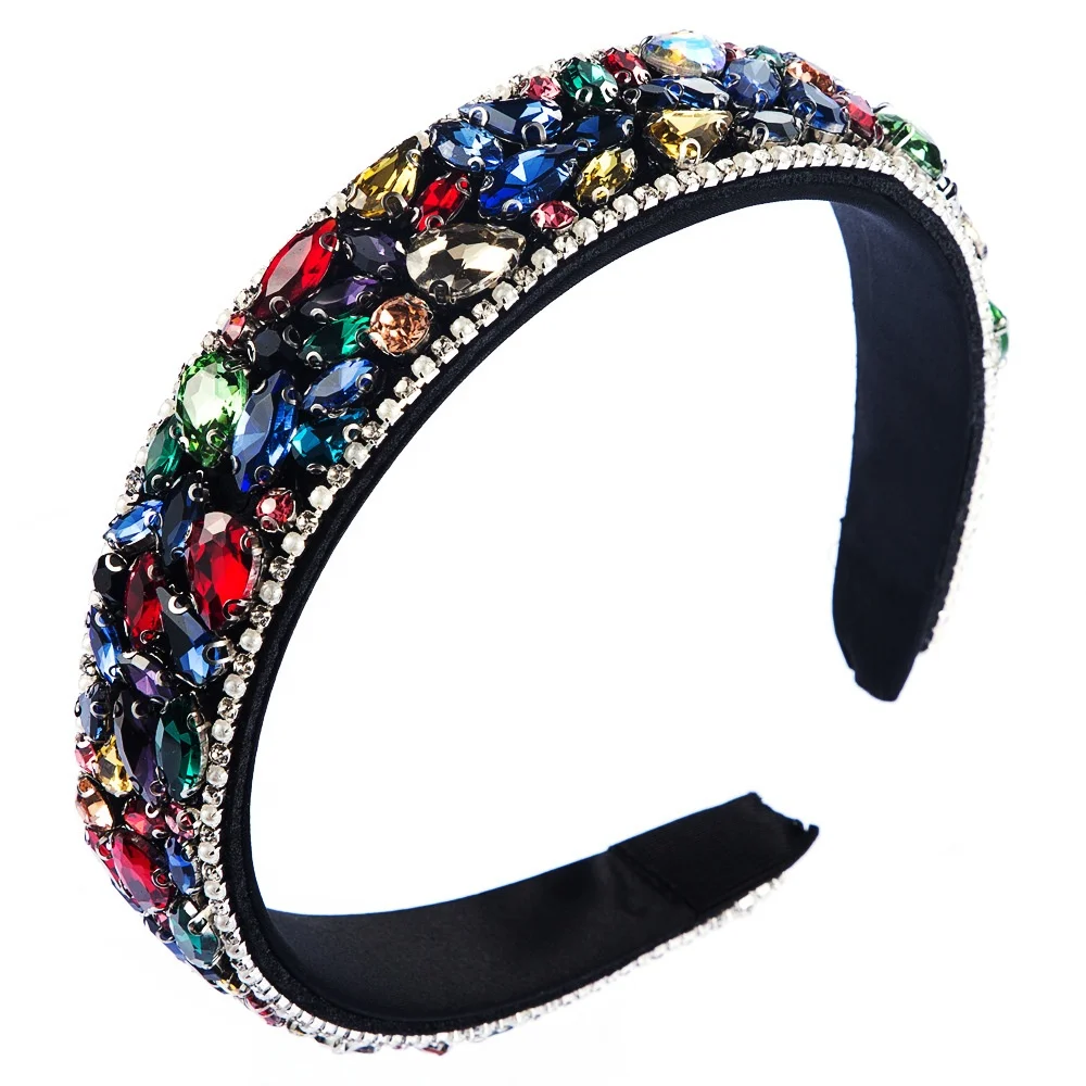 

New Design Baroque Luxury Hairband for Woman High Grade Colorful Water Drop Crystal and Pearl Inlaid Wide Headband for Girl, Picture shows