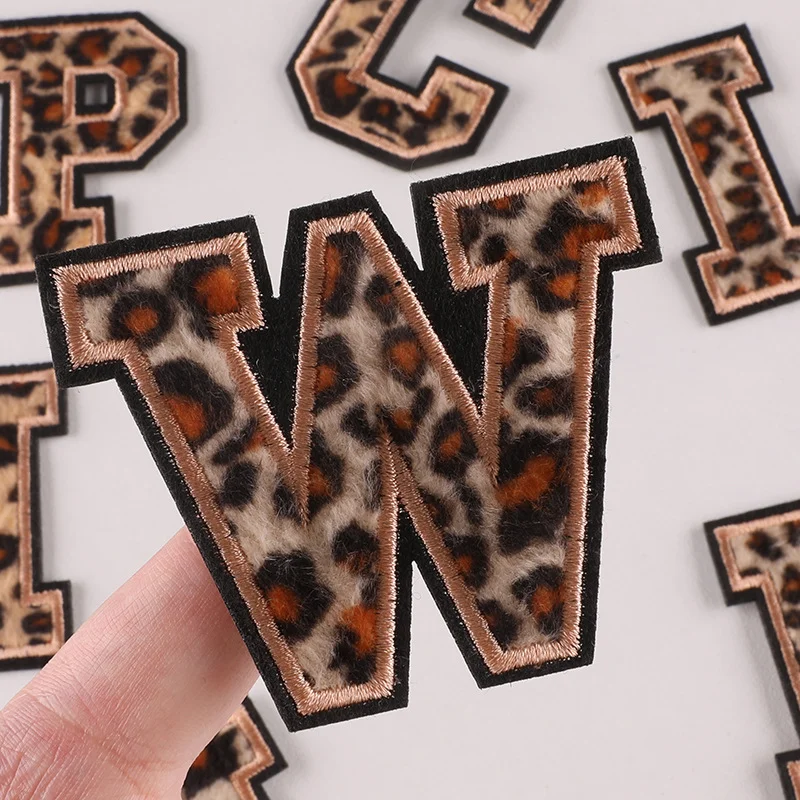 Leopard Print Chenille Embroidery Letter Patch Wholesale 6CM 26 Letters Iron on Chenille Patches for Clothing Jacket Hat Bag
