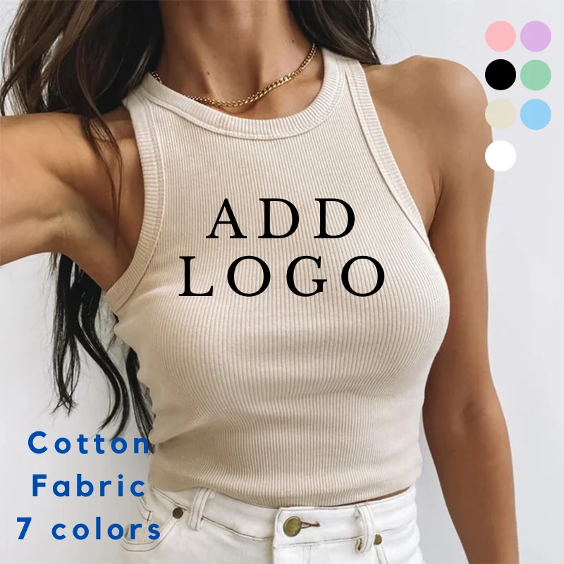 

OEM Custom Fashion Bodycon Solid Color Vest Sleeveless Crop Tops Summer Tights Sexy Fitted casual Knitted Ribbed Tank Top Women, Customized color