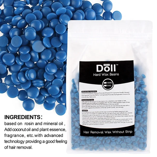 

Private label 1000g Hot Selling 1kg Professional Waxing azulene Depilatory Hair Removal Hard Wax Beans