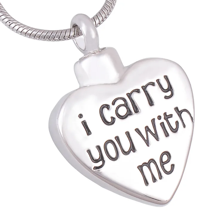 

I Carry You With Me Necklace Metal Mini Cinerary Casket Jewelry Open Heart Keepsaker Memorial Ash Cremation Urn Pendant, Silver