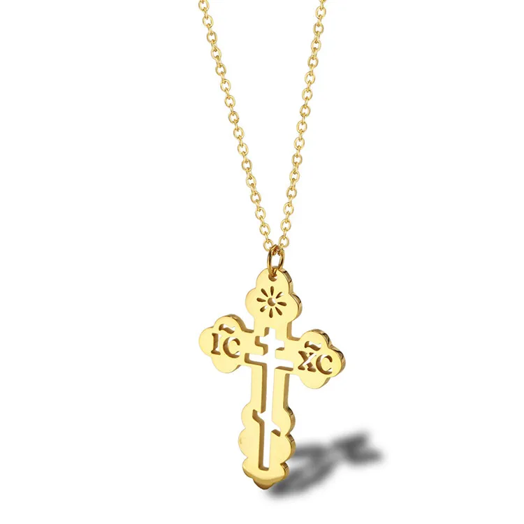 

Fashion silver gold rose gold stainless steel christian russian orthodox cross pendant necklace, Gold/rose gold/silver