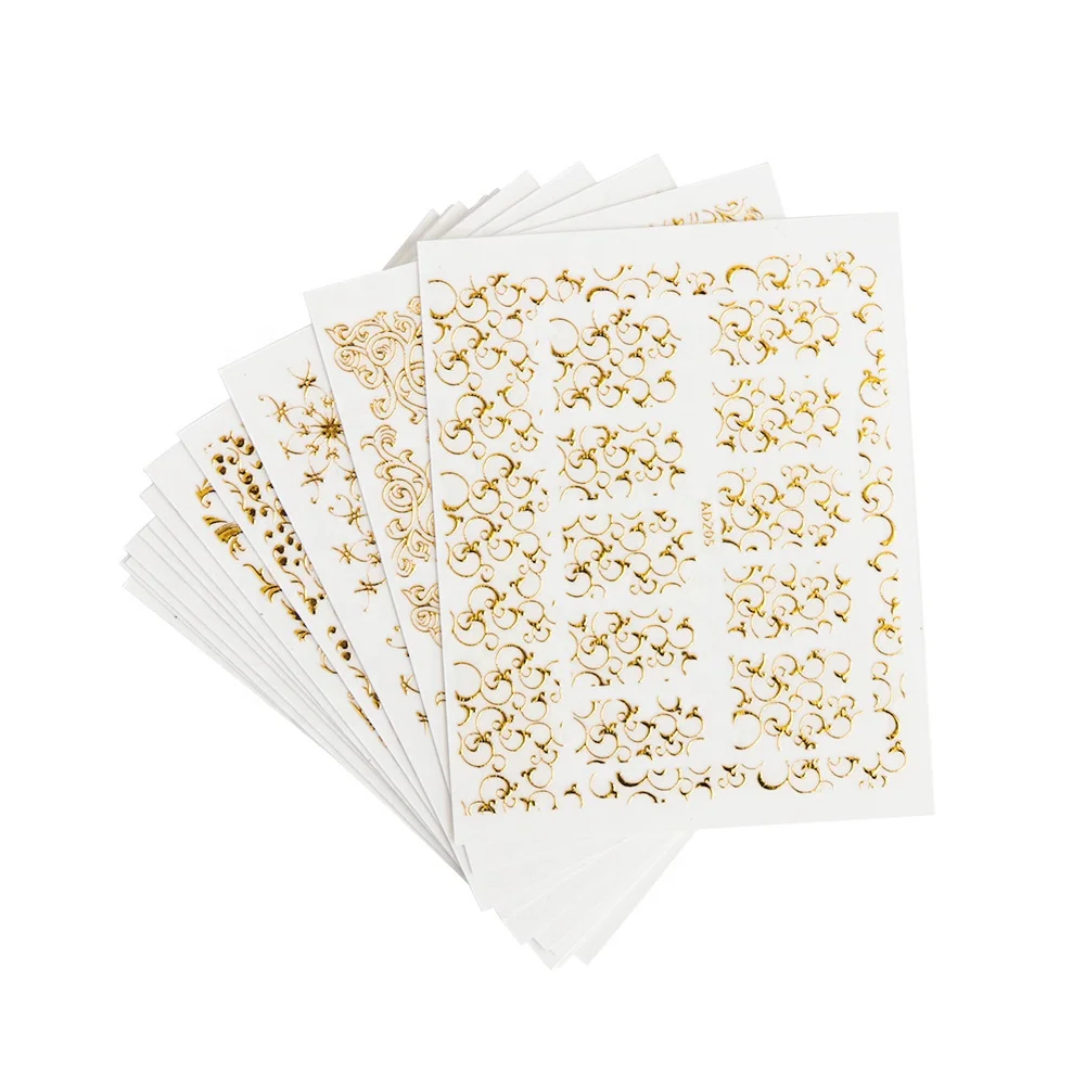 

Nail Sticker 3D Adhesive Effect Gold Bead Hot Stamping Floating Golden Flower Vine Geometric Nail Decoration