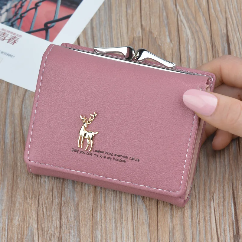 

2019 Cartoon Leather Purse Pocket Ladies Clutch Women Short Card Holder Cute Girls Deer Wallet Cartera Mujer W061