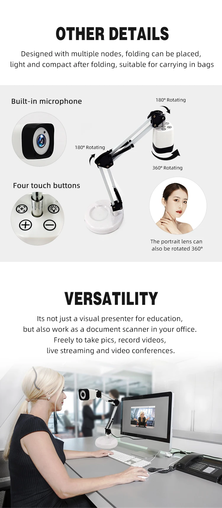 Auto Focus 8mp Document Scanner Visualizer Document Camera For