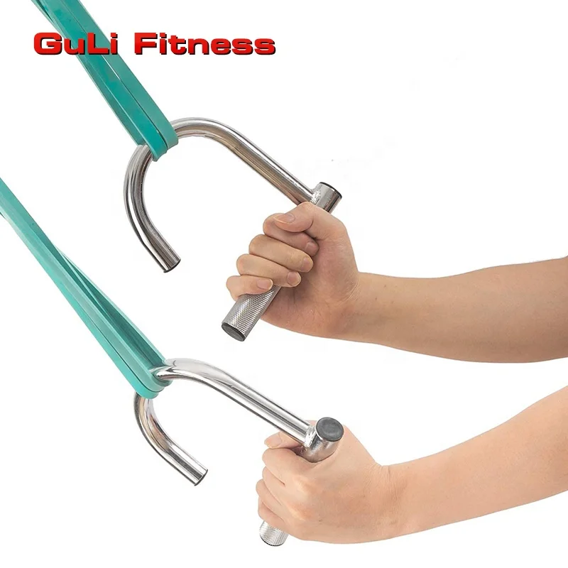 

Guli Fitness Resistance Tube Handles Chromed Strength Band Handles Drop-Down Bar Handle Lat Pull Down Cable Accessories Bars, Silver