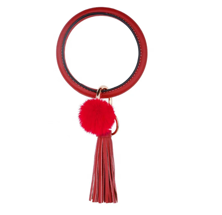 

Ribbon Bracelet key ring large circle anti-loss PU leather cross-border ball hand ring key ring