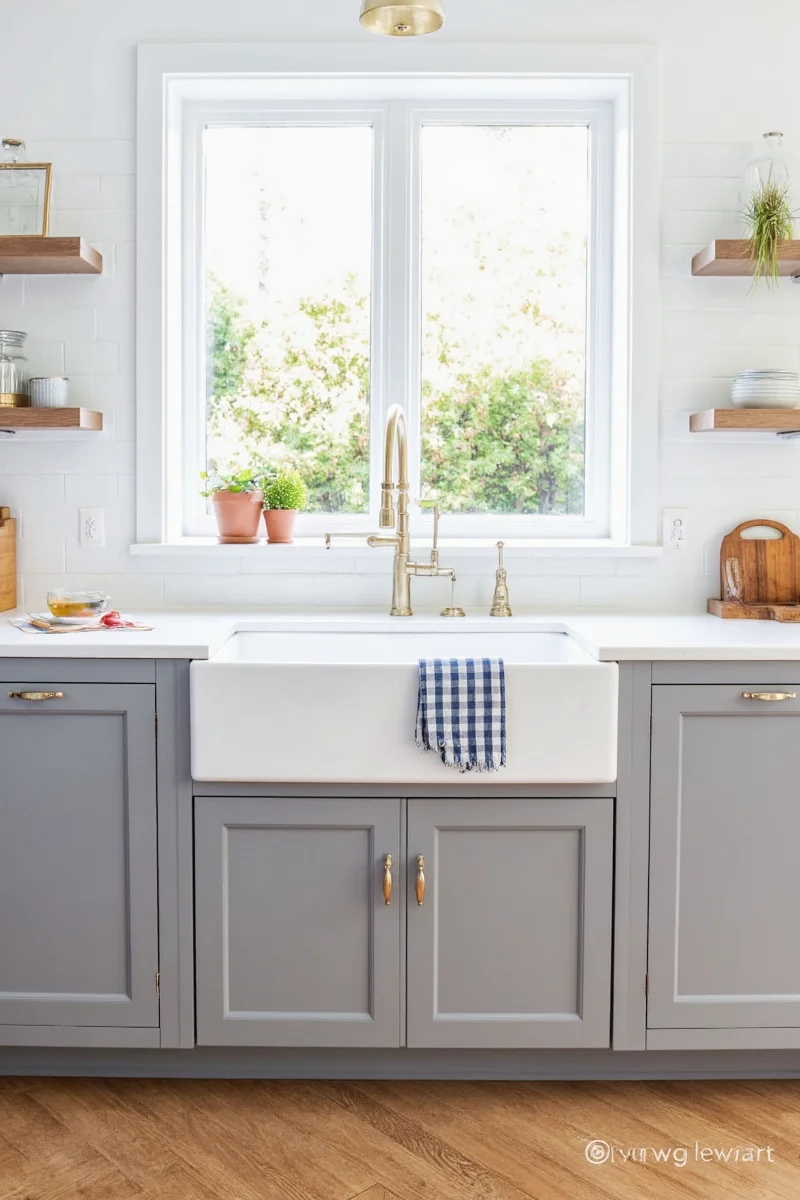 Childproofed kitchen with rounded corners and safety locks